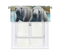 YYHWHJDE Short Curtains with Valance Rod 54x18in Manatee Animals Picture for Kitchen, Bathroom, Laundry Room, Studio, Fits Most Standard or Decorative Curtain Rods