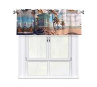 YYHWHJDE Short Curtains with Valance Rod 54x18in Miami Beach, Florida Picture for Kitchen, Bathroom, Laundry Room, Studio, Fits Most Standard or Decorative Curtain Rods
