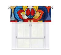 YYHWHJDE Short Curtains with Valance Rod 54x18in Mondrian Bohemian Lotus Flower Picture for Kitchen, Bathroom, Laundry Room, Studio, Fits Most Standard or Decorative Curtain Rods
