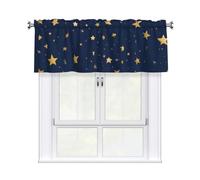 YYHWHJDE Short Curtains with Valance Rod 54x18in Navy Blue Sky and Stars Picture for Kitchen, Bathroom, Laundry Room, Studio, Fits Most Standard or Decorative Curtain Rods