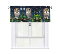 YYHWHJDE Short Curtains with Valance Rod 54x18in Owl at Night Picture for Kitchen, Bathroom, Laundry Room, Studio, Fits Most Standard or Decorative Curtain Rods