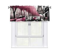YYHWHJDE Short Curtains with Valance Rod 54x18in Paris Street Eiffel Tower Pink Floral Printing for Kitchen, Bathroom, Laundry Room, Studio, Fits Most Standard or Decorative Curtain Rods