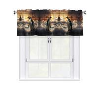 YYHWHJDE Short Curtains with Valance Rod 54x18in Penguin sea Picture for Kitchen, Bathroom, Laundry Room, Studio, Fits Most Standard or Decorative Curtain Rods