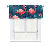 YYHWHJDE Short Curtains with Valance Rod 54x18in pink flamingo Picture for Kitchen, Bathroom, Laundry Room, Studio, Fits Most Standard or Decorative Curtain Rods