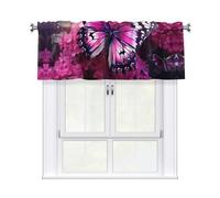 YYHWHJDE Short Curtains with Valance Rod 54x18in Pink flower purple butterfly Printing for Kitchen, Bathroom, Laundry Room, Studio, Fits Most Standard or Decorative Curtain Rods