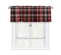 YYHWHJDE Short Curtains with Valance Rod 54x18in Plaid Red and Black Picture for Kitchen, Bathroom, Laundry Room, Studio, Fits Most Standard or Decorative Curtain Rods