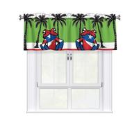 YYHWHJDE Short Curtains with Valance Rod 54x18in Puerto Rico Flag Frog Palm Trees Printing for Kitchen, Bathroom, Laundry Room, Studio, Fits Most Standard or Decorative Curtain Rods