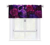 YYHWHJDE Short Curtains with Valance Rod 54x18in purple skulls and roses Picture for Kitchen, Bathroom, Laundry Room, Studio, Fits Most Standard or Decorative Curtain Rods