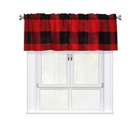 YYHWHJDE Short Curtains with Valance Rod 54x18in red black buffalo check plaid pattern Picture for Kitchen, Bathroom, Laundry Room, Studio, Fits Most Standard or Decorative Curtain Rods