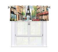 YYHWHJDE Short Curtains with Valance Rod 54x18in Romantic Paris Eiffel Tower Bycicle Picture for Kitchen, Bathroom, Laundry Room, Studio, Fits Most Standard or Decorative Curtain Rods