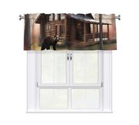 YYHWHJDE Short Curtains with Valance Rod 54x18in Rustic Lodge Bear Picture for Kitchen, Bathroom, Laundry Room, Studio, Fits Most Standard or Decorative Curtain Rods