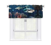YYHWHJDE Short Curtains with Valance Rod 54x18in Sharks under the sea Prints for Kitchen, Bathroom, bedroom, Studio, Fits Most Standard or Decorative Curtain Rods