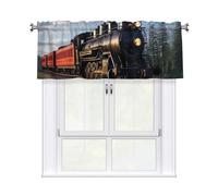YYHWHJDE Short Curtains with Valance Rod 54x18in Steam Locomotive Train Picture for Kitchen, Bathroom, Laundry Room, Studio, Fits Most Standard or Decorative Curtain Rods