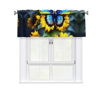 YYHWHJDE Short Curtains with Valance Rod 54x18in Sunflower Blue Butterfly Prints for Kitchen, Bathroom, bedroom, Studio, Fits Most Standard or Decorative Curtain Rods