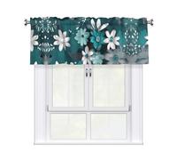 YYHWHJDE Short Curtains with Valance Rod 54x18in Teal Grey and White Floral Prints for Kitchen, Bathroom, bedroom, Studio, Fits Most Standard or Decorative Curtain Rods