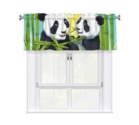 YYHWHJDE Short Curtains with Valance Rod 54x18in Two happy pandas Picture for Kitchen, Bathroom, Laundry Room, Studio, Fits Most Standard or Decorative Curtain Rods