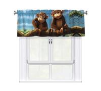 YYHWHJDE Short Curtains with Valance Rod 54x18in Two Monkeys Printing for Kitchen, Bathroom, Laundry Room, Studio, Fits Most Standard or Decorative Curtain Rods
