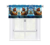 YYHWHJDE Short Curtains with Valance Rod 54x18in Vikings Boat Picture for Kitchen, Bathroom, Laundry Room, Studio, Fits Most Standard or Decorative Curtain Rods