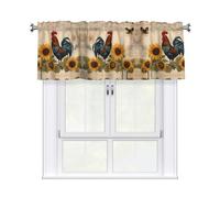 YYHWHJDE Short Curtains with Valance Rod 54x18in Vintage Sunflower Rooster Picture for Kitchen, Bathroom, Laundry Room, Studio, Fits Most Standard or Decorative Curtain Rods