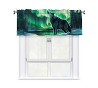 YYHWHJDE Short Curtains with Valance Rod 54x18in Wolves Howl in the Northern Lights Picture for Kitchen, Bathroom, Laundry Room, Studio, Fits Most Standard or Decorative Curtain Rods