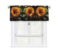 YYHWHJDE Short Curtains with Valance Rod 54x18in yellow sunflower on a brown background Picture for Kitchen, Bathroom, Laundry Room, Studio, Fits Most Standard or Decorative Curtain Rods