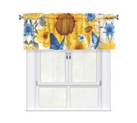 YYHWHJDE Short Curtains with Valance Rod 54x18in yellow sunflowers with blue butterflies Printing for Kitchen, Bathroom, Laundry Room, Studio, Fits Most Standard or Decorative Curtain Rods