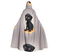 YYHWHJDE Shy Little Black Dog Pattern Halloween Adult Hooded Cape Cloak No Zipper, Comfortable For Costume Parties