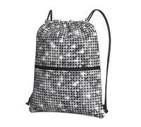 YYHWHJDE Silver Sequin Sparkle Pattern Prints Drawstring Backpack - Lightweight Waterproof Gym Bag with Zipper Pocket - Ideal for Travel, Yoga & Sports