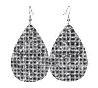 YYHWHJDE Silver Sequin Sparkle Pattern Prints Teardrop Leather Earrings - Vibrant Dangle Layers for Women, Lightweight Fashion Jewelry for Parties & Everyday Wear