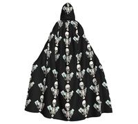 YYHWHJDE Skeleton Hand Holding Banknotes Pattern Halloween Adult Hooded Cape Cloak For Role-Playing, Stage Costumes, Parties Easy Care