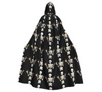 YYHWHJDE Skeleton holding a coffee cup Printed Halloween Adult Hooded Cloak No Zipper, Comfortable & Durable for Role-Playing