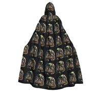 YYHWHJDE Skeletons In The Globe Pattern Halloween Adult Hooded Cape Cloak For Role-Playing, Stage Costumes, Parties Easy Care