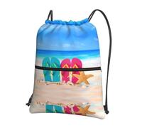 YYHWHJDE slippers on the beach Prints Drawstring Backpack - Water-Resistant Polyester Throw Bag for Gym, Travel & Hiking - Lightweight, Durable & Compact
