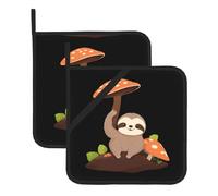 YYHWHJDE Sloth Under The Mushroom Tree Prints Square Insulated Pot Mat Set (2-Piece) 8x8in Waterproof, Thickened & Easy to Clean with Lanyard Design for Kitchen, Oven & BBQ