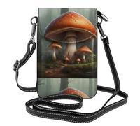 YYHWHJDE Small Cell Phone Purse 7.6x4.9in A Big Mushroom Pattern Leather Crossbody Flap Phone Case For Women, Perfect For Walking, Camping