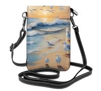 YYHWHJDE Small Cell Phone Purse 7.6x4.9in Airborne Seagulls Pattern Leather Crossbody Flap Phone Case For Women, Perfect For Walking, Camping