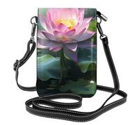 YYHWHJDE Small Cell Phone Purse 7.6x4.9in Asian Lotus Flower Pattern Leather Crossbody Flap Phone Case For Women, Perfect For Walking, Camping