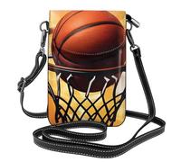 YYHWHJDE Small Cell Phone Purse 7.6x4.9in Basketball On Fire Pattern Leather Crossbody Flap Phone Case For Women, Perfect For Walking, Camping