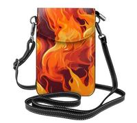 YYHWHJDE Small Cell Phone Purse 7.6x4.9in Basketball On Fire Pattern Leather Crossbody Flap Phone Case For Women, Perfect For Walking, Camping Black