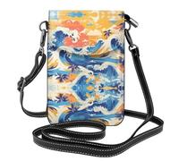 YYHWHJDE Small Cell Phone Purse 7.6x4.9in Beach Maui Hawaii Sunset Sea Waves Clouds Pattern Leather Crossbody Flap Phone Case For Women, Perfect For Walking, Camping Black