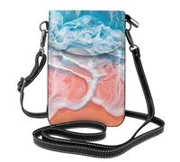YYHWHJDE Small Cell Phone Purse 7.6x4.9in Beach Wave Sunset Pattern Leather Crossbody Flap Phone Case For Women, Perfect For Walking, Camping Black