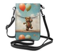 YYHWHJDE Small Cell Phone Purse 7.6x4.9in Bear Chasing Balloons Pattern Leather Crossbody Flap Phone Case For Women, Perfect For Walking, Camping
