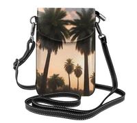 YYHWHJDE Small Cell Phone Purse 7.6x4.9in Beautiful Palm Trees Pattern Leather Crossbody Flap Phone Case For Women, Perfect For Walking, Camping Black