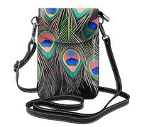 YYHWHJDE Small Cell Phone Purse 7.6x4.9in Beautiful Peacock Feathers Picture Leather Crossbody Flap Phone Case For Women, Perfect For Walking, Camping Black