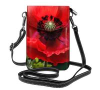 YYHWHJDE Small Cell Phone Purse 7.6x4.9in Beautiful Red Poppy Flower Picture Leather Crossbody Flap Phone Case For Women, Perfect For Walking, Camping