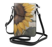 YYHWHJDE Small Cell Phone Purse 7.6x4.9in Bee & Sunflowers Pattern Leather Crossbody Flap Phone Case For Women, Perfect For Walking, Camping