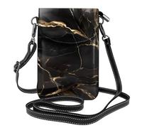 YYHWHJDE Small Cell Phone Purse 7.6x4.9in Black Gold Marble Pattern Leather Crossbody Flap Phone Case For Women, Perfect For Walking, Camping