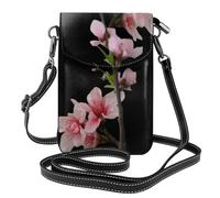 YYHWHJDE Small Cell Phone Purse 7.6x4.9in Blooming Peach Blossoms Pattern Leather Crossbody Flap Phone Case For Women, Perfect For Walking, Camping Black