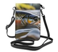YYHWHJDE Small Cell Phone Purse 7.6x4.9in Brook Trout Fly Fishing Pattern Leather Crossbody Flap Phone Case For Women, Perfect For Walking, Camping