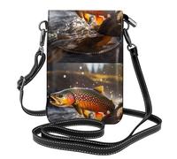 YYHWHJDE Small Cell Phone Purse 7.6x4.9in Brook Trout Fly Fishing Pattern Leather Crossbody Flap Phone Case For Women, Perfect For Walking, Camping
